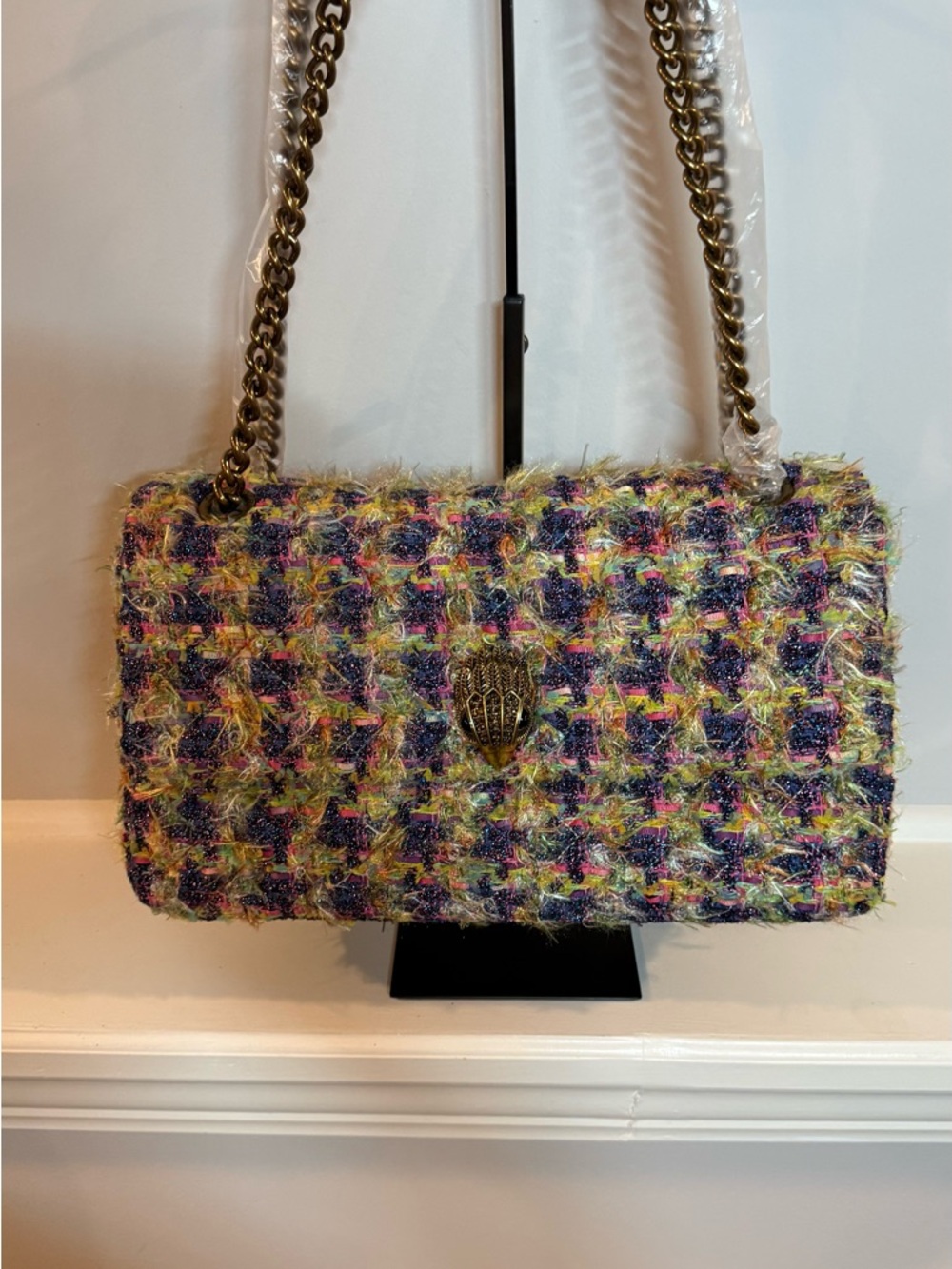 Kensington XXL Tweed Flap Shoulder Crossbody Bag New